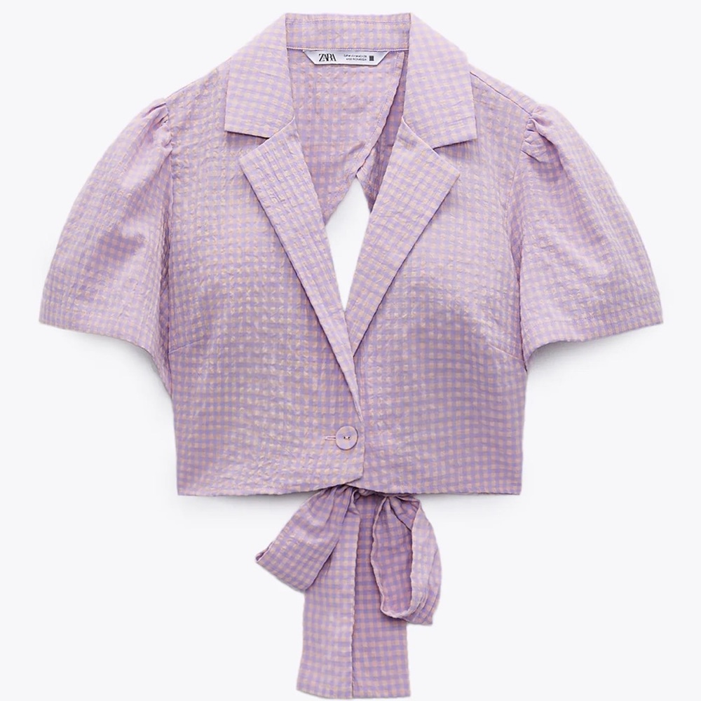 Zara Cropped Gingham Shirt Size Small